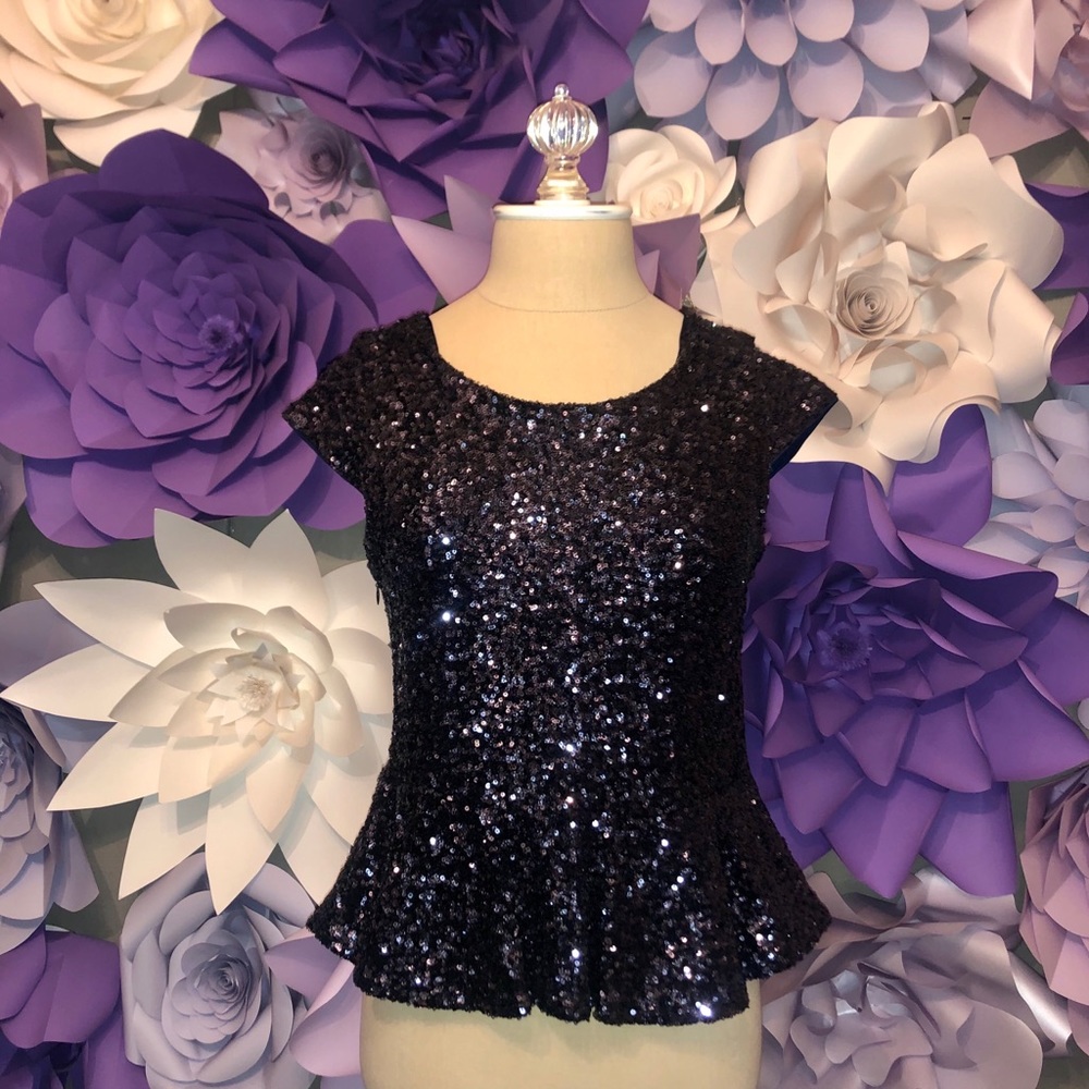 Navy Sequence Peplum Top